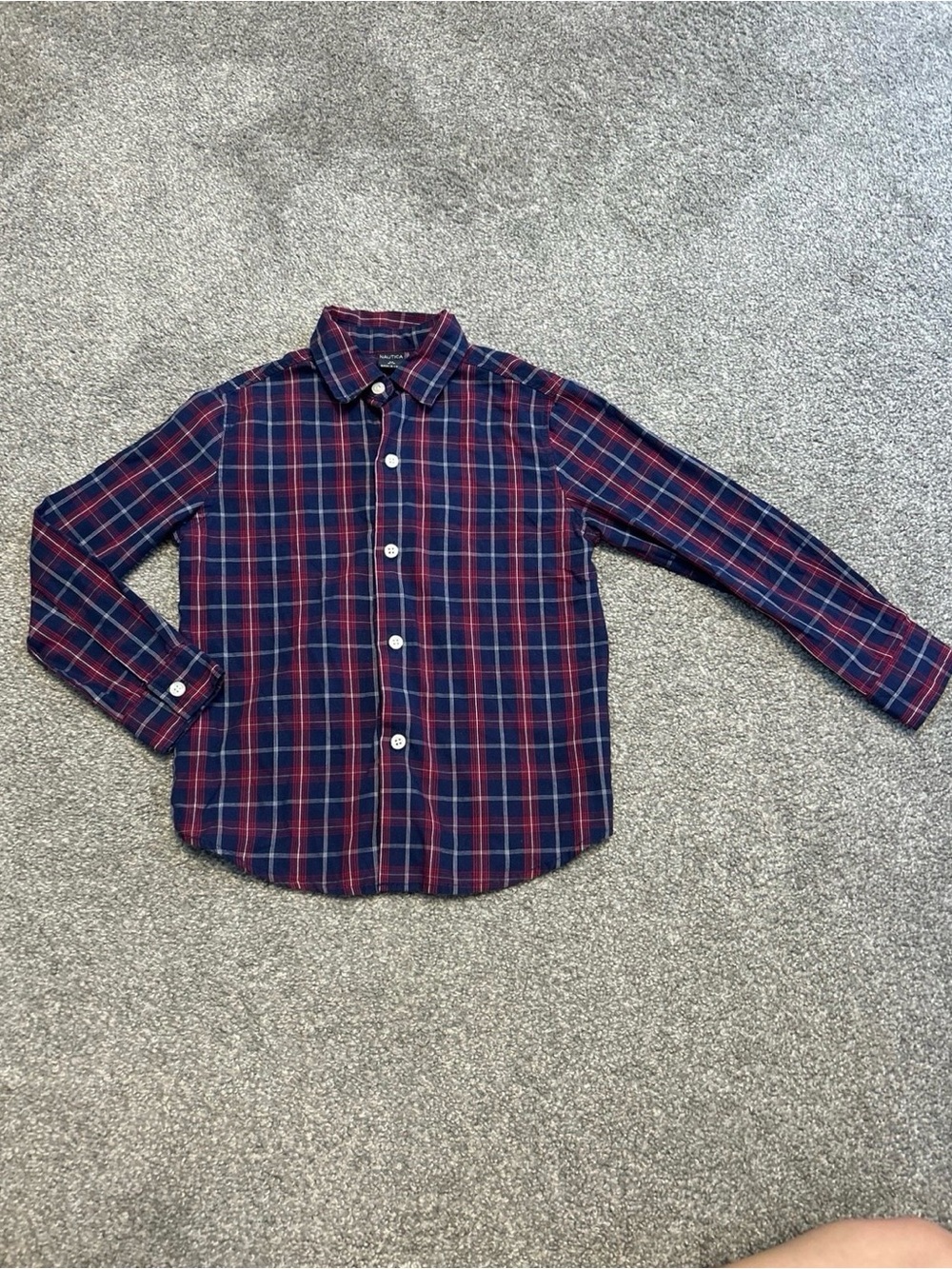 Nautica Navy and Red Plaid Button-Down Shirt